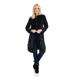 Indigo Moon Embroidered Velvet Long Sleeve Full-Length Sequined Coat - XS - NWT